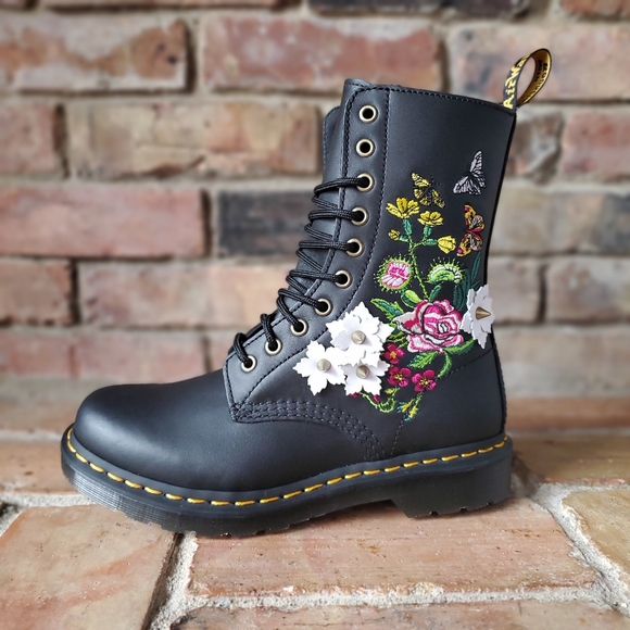 Dr. Martens Shoes - Dr. Martens Womens 1490 Bloom Black Nappa Butterfly Stud Boots 27453001 (Size 7)